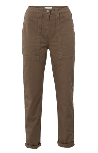 Woven Caribou Brwn Straight Leg Cargo Trousers w Elastic Wband