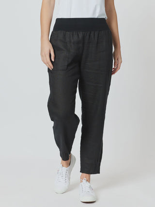 Sarah Rib Black Waist Linen Pant