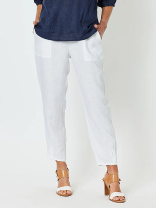 Sarah Rib White Waist Linen Pant