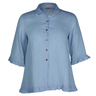 The Rose Ruffle Shirt Sky Blue 100% Linen
