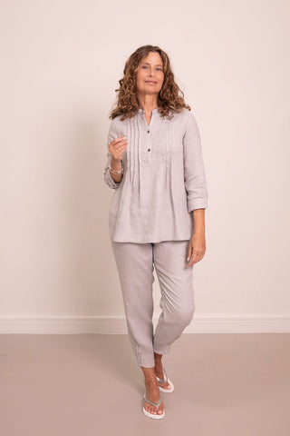 Greta Pintuck Shirt Silver 100% Linen