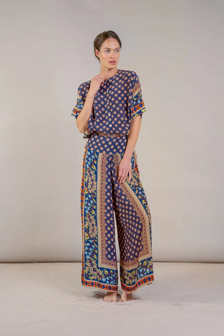 Moorish Blue Crepe Palazzo Pant
