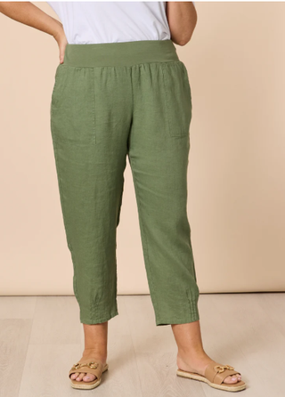 Sarah Rib Khaki Waist Linen Pant