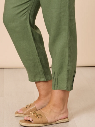 Sarah Rib Khaki Waist Linen Pant
