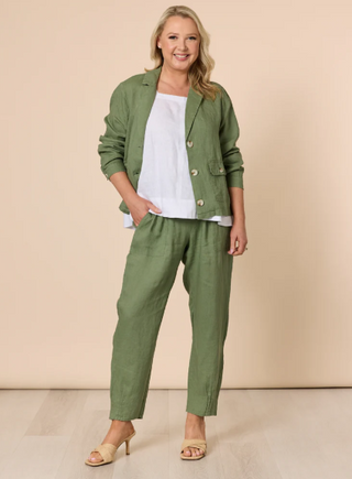 Sarah Rib Khaki Waist Linen Pant