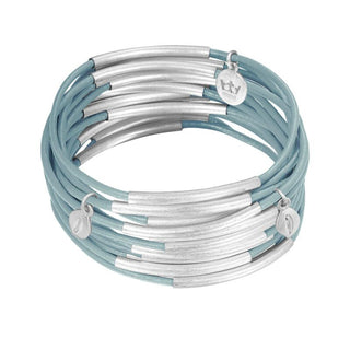 Gipsy bracelets Sky Blue leather matt silver plated