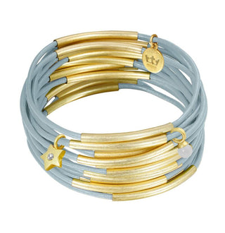 Gipsy bracelets Sky Blue leather matt gold plated