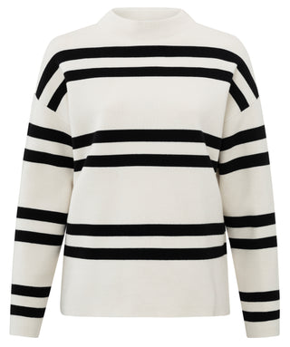 Melissa Block Stripe Chalk White High Neck Sweater