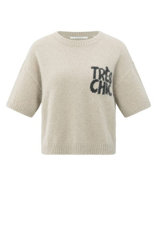 Beige Melange Short Slve Sweater w Artwork