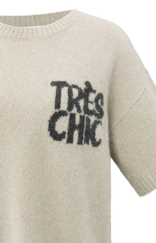 Beige Melange Short Slve Sweater w Artwork