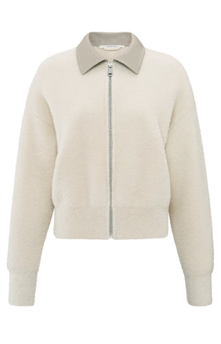 Offwhite Melange Cardigan W Leather Collar