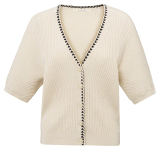 Rib S Sand Cardigan w Fun Detail @ Placket
