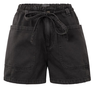 Black Dye Woven High Waist Cargo Short