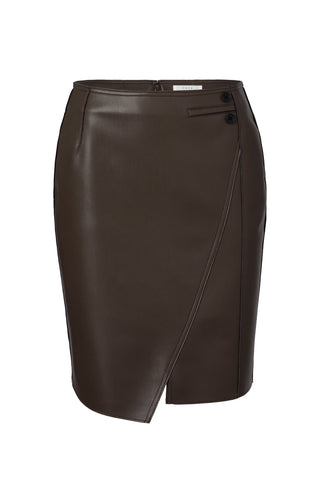 Chocolate Brown Faux Leather Midi Skirt