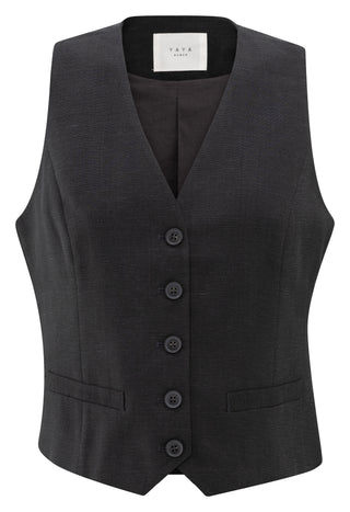 Linen Washed Black Mix Woven Gilet