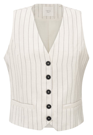Woven Sand Linen Beige Mix Pinstripe Gilet