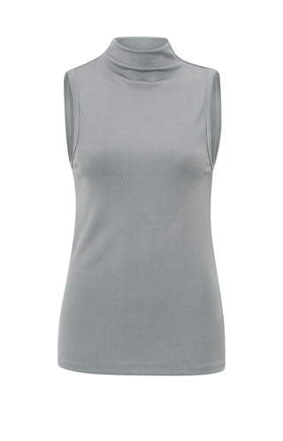 Sleeveless Gray High Neck Rib Top