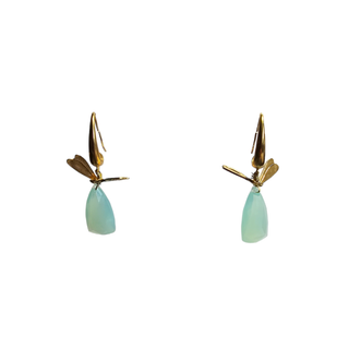 Bronze Dragonfly Aqua Crystal Hook Earrings