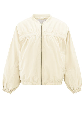 Nylon Twill Beige Cropped Bomber Jacket w Taping Detail