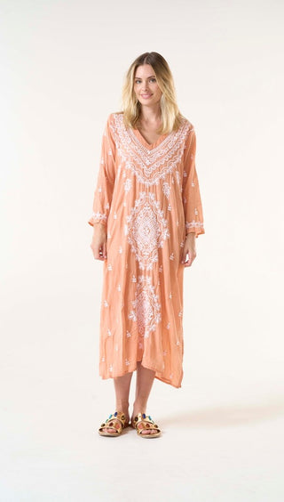 Embroidery long goa clay/wht