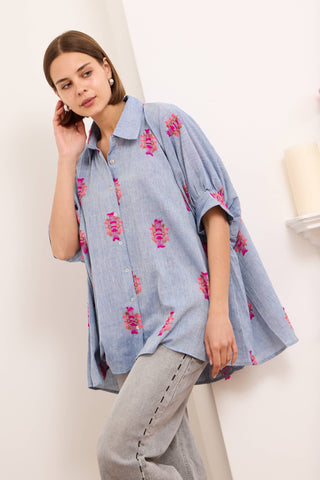 Malini Aztec Shirt in Denim Blu