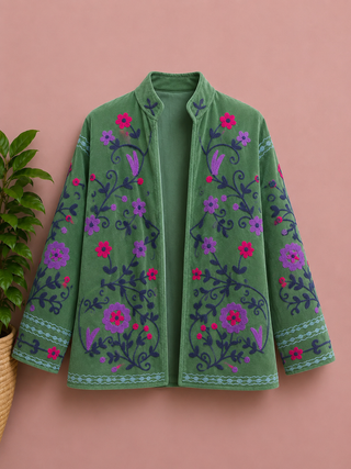 Sujani Long Emb Jacket Green