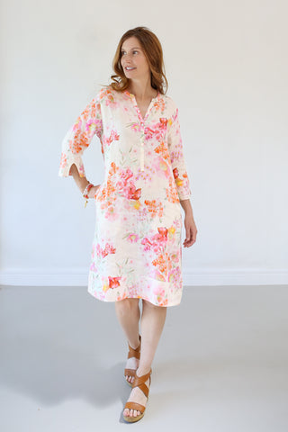 Olivia Midi Dress Bow 100% Linen