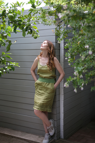 Rubie Skirt Sage 100% Linen