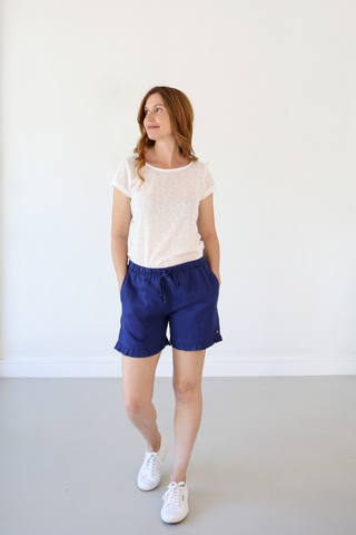 Ruffle Short Navy 100% Linen