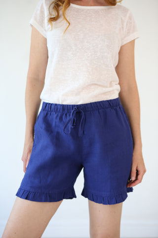 Ruffle Short Navy 100% Linen