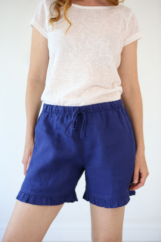 Ruffle Short Navy 100% Linen