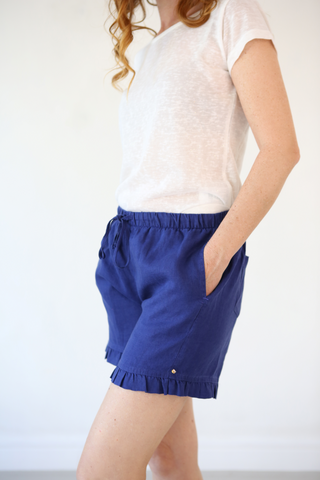 Ruffle Short Navy 100% Linen