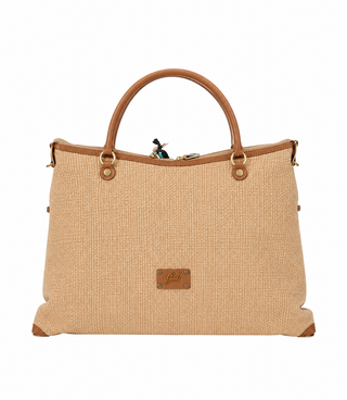 Thamara Lrg Gold Linen/leather Brown Shopper
