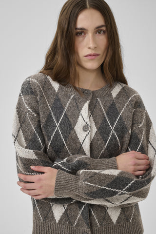 Paloma Majar Brwn Check Knit Cardigan