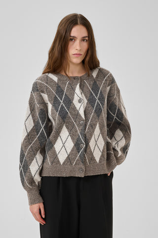 Paloma Majar Brwn Check Knit Cardigan