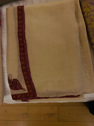 T574 Natural w Maroon & Pink Embroidered Boarder Toosha