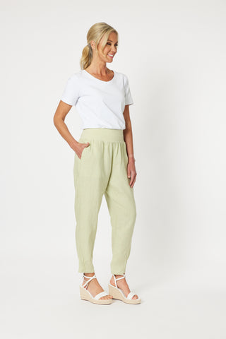 Sarah Rib Celery Waist Linen Pant