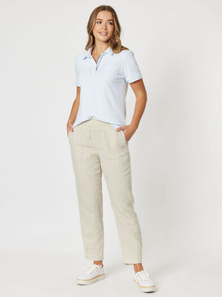 Sarah Rib Nat Waist Linen Pant