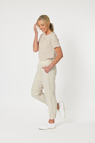 Sarah Rib Nat Waist Linen Pant