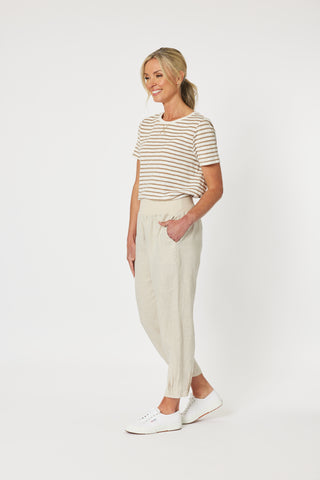 Sarah Rib Nat Waist Linen Pant