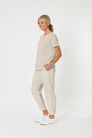 Sarah Rib Nat Waist Linen Pant