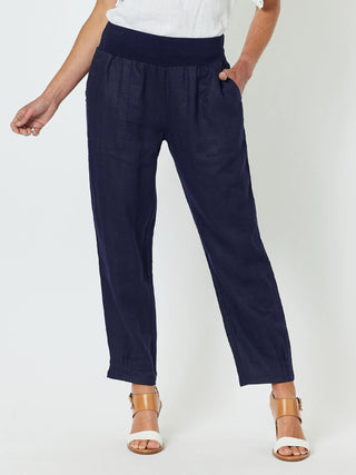 Sarah Rib Navy Waist Linen Pant