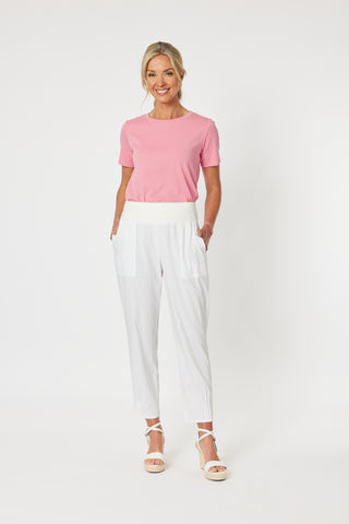 Sarah Rib White Waist Linen Pant