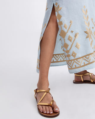 Maxi Ciel/gold Straps Gatherings Dress