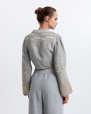 Grape Stone/gold Cropped L/s Blouse