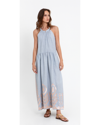 Maxi Feather Halter Neck L Grey/pink Dress