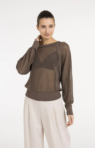 Mesh Washed Brown Raglan Sweater