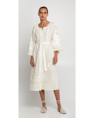 Long L/s Nat/champagne Dress w Belt