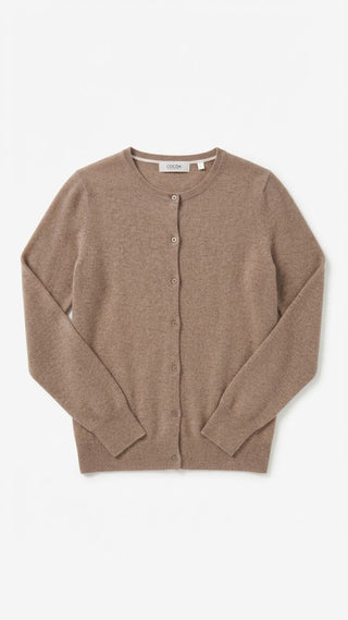 Essential Natural Brown Cashmere Standard Crew Neck Cardigan