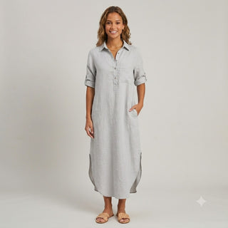 Melissa Shirt Dress Silver 100% Linen
